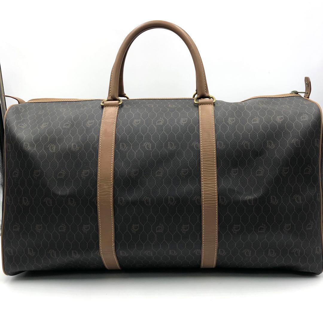 極美品 ディオール 特大 ボストンバッグ 大容量 ハニカム PVC レザー 茶系