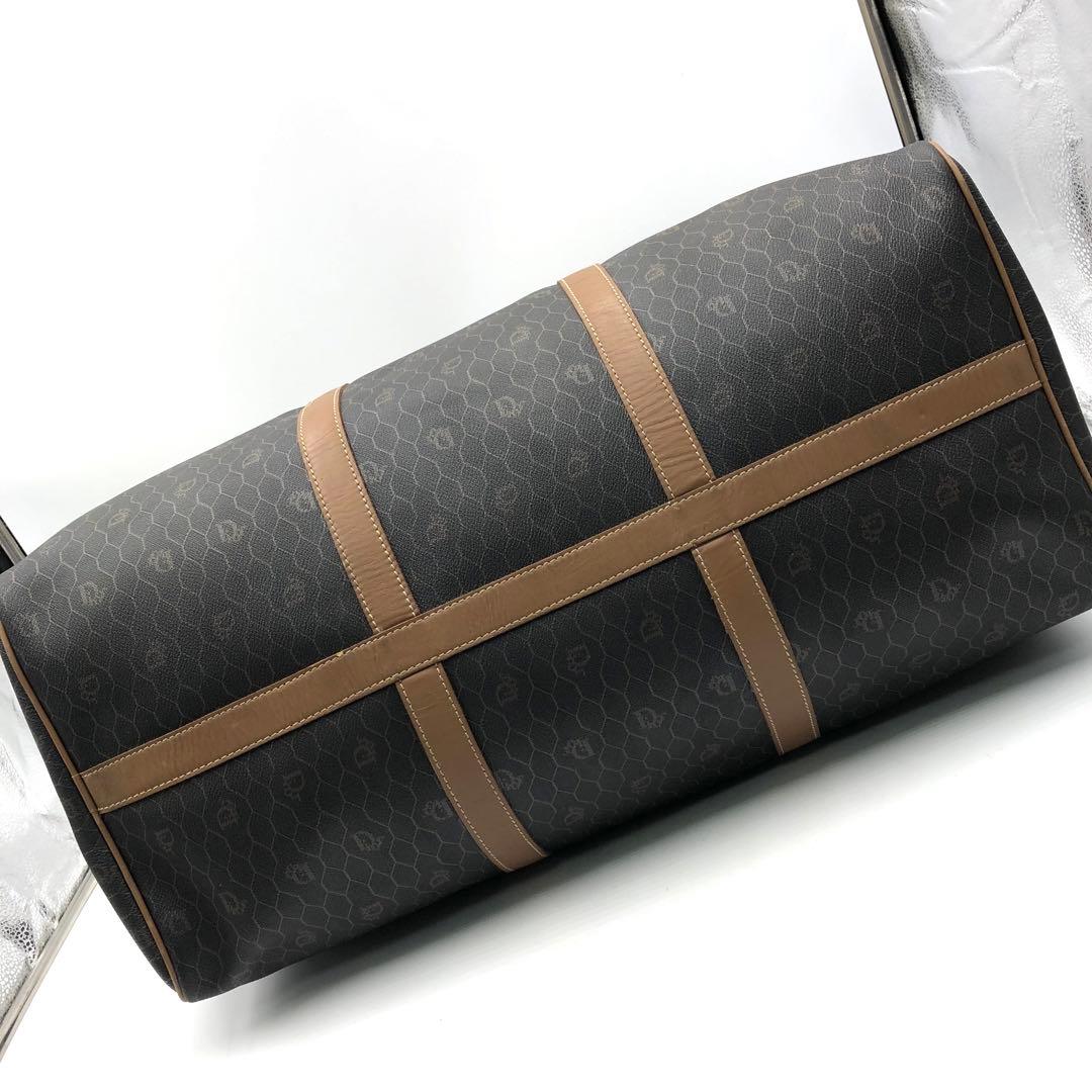 極美品 ディオール 特大 ボストンバッグ 大容量 ハニカム PVC レザー 茶系