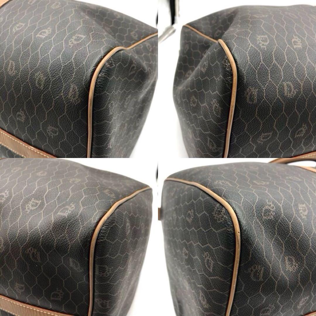 極美品 ディオール 特大 ボストンバッグ 大容量 ハニカム PVC レザー 茶系