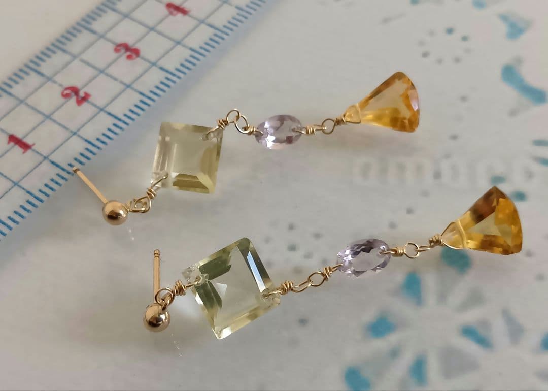 470 14kgf宝石質ブランデーシトリンPアメ◆レモンQのポストピアス他