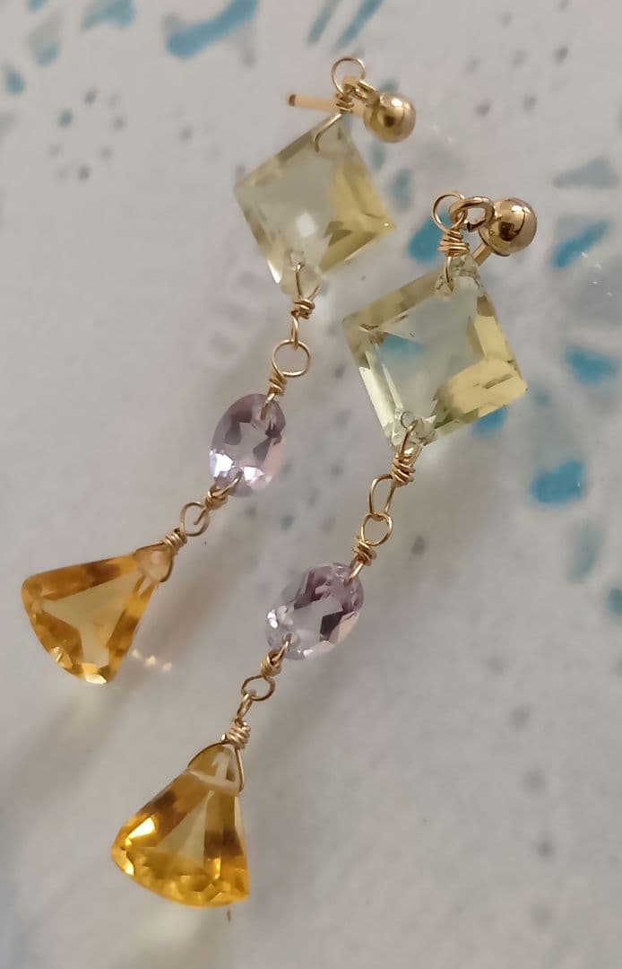 470 14kgf宝石質ブランデーシトリンPアメ◆レモンQのポストピアス他