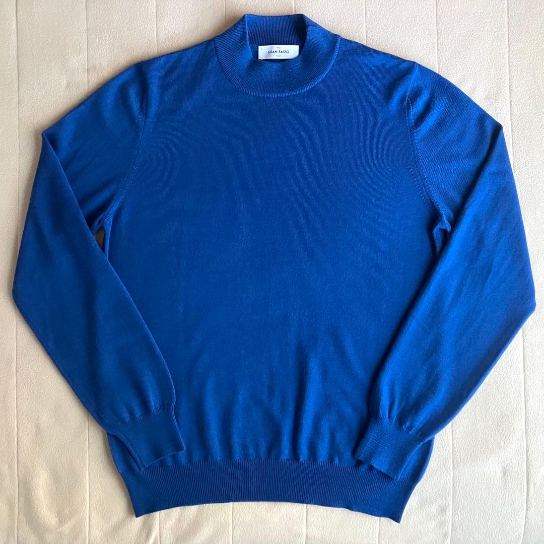 GRAN SASSO 12Gウールソリッドモックネックニット ブルー 48