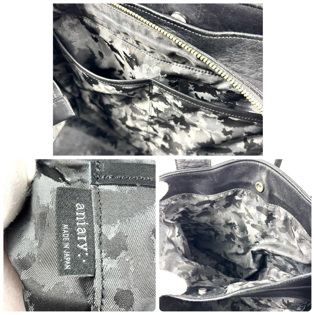 ✨極美品✨アニアリ トートバッグ アンティークレザー A4可 カモフラ ブラック