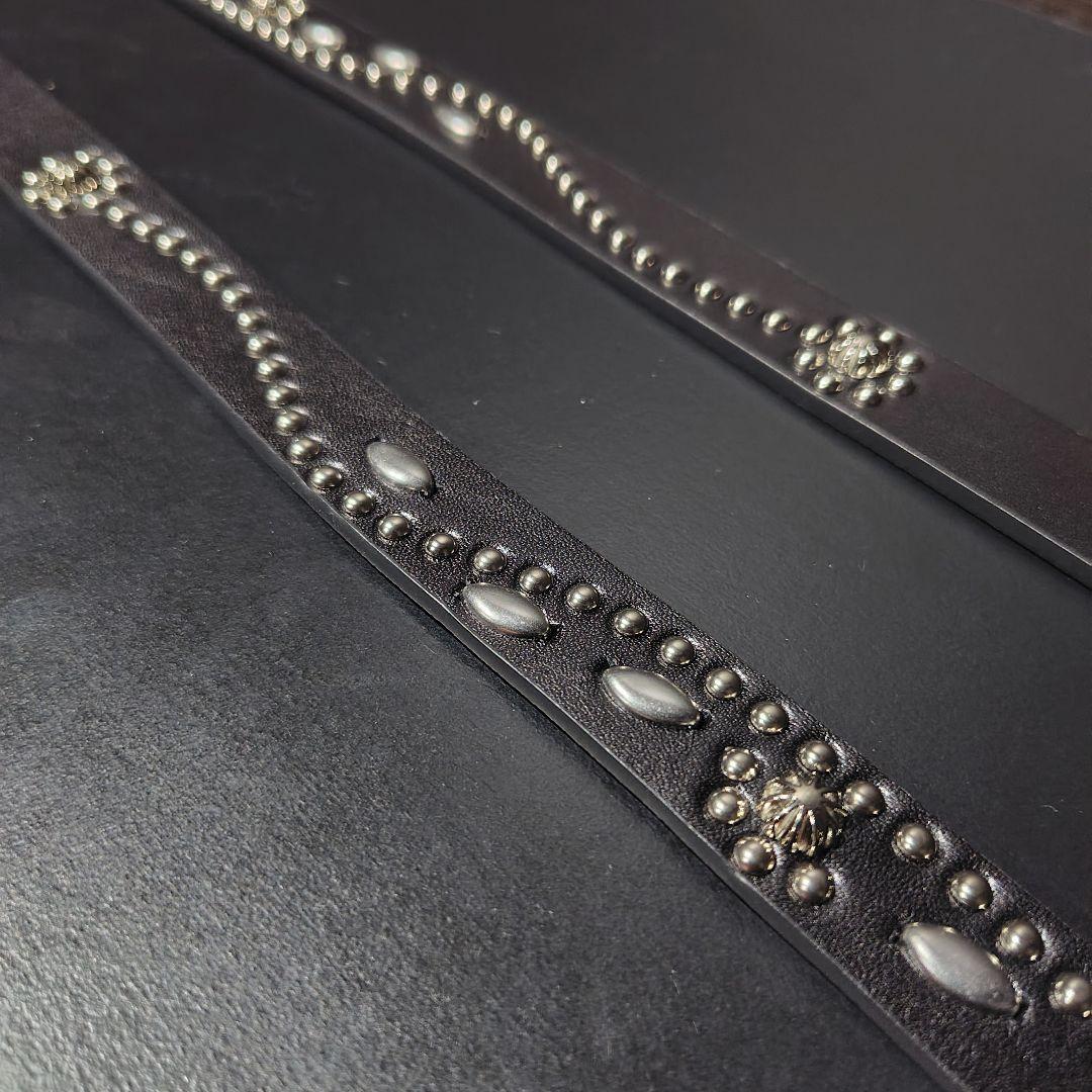 フラワー銀■本革レザーフルスタッズナローベルト☆アメカジ古着ヴィンテージキムタク