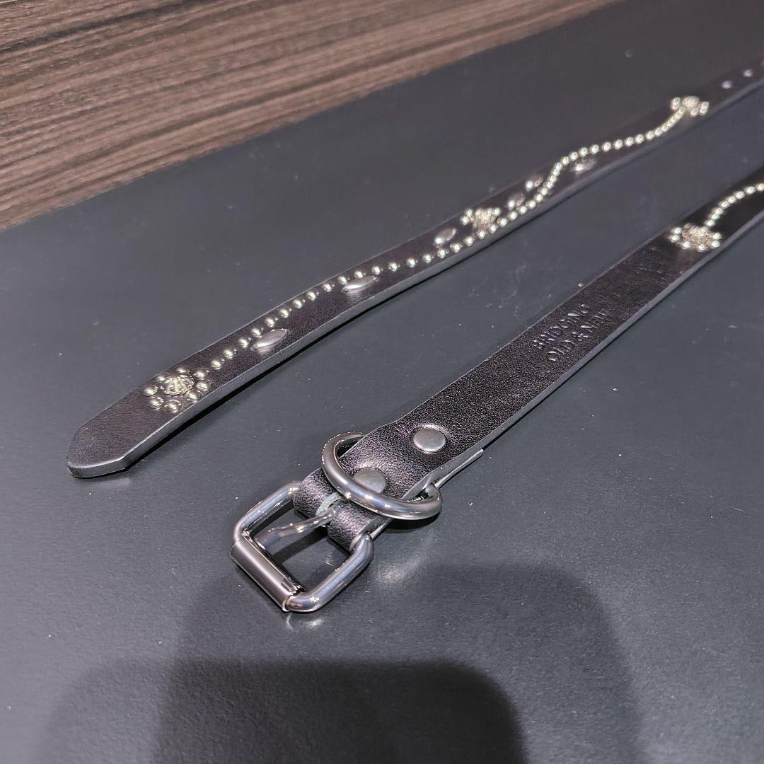 フラワー銀■本革レザーフルスタッズナローベルト☆アメカジ古着ヴィンテージキムタク