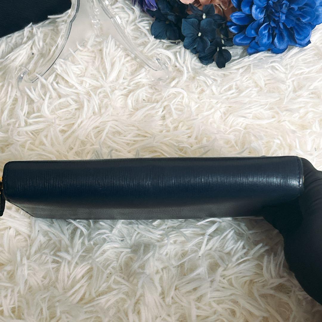 美品 プラダ 長財布 ラウンドジップ ヴィッテロムーブ ネイビー レザー