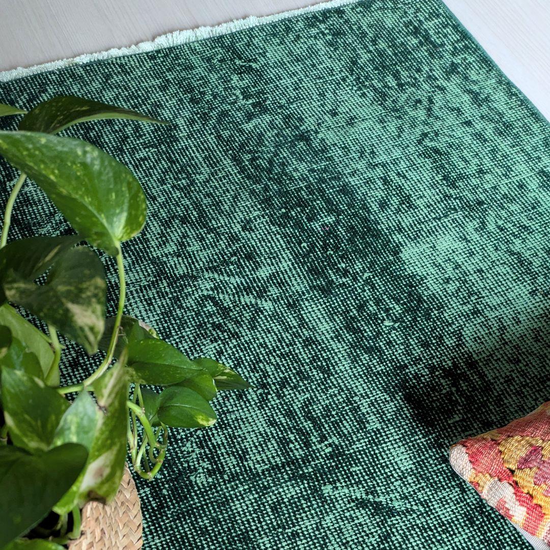 85×197 グリーンワンカラーオーバーダイ　トルコヴィンテージラグ