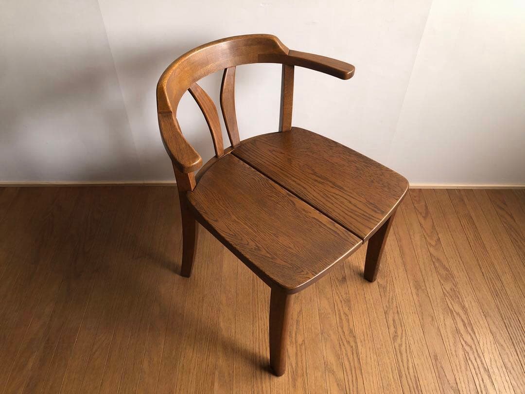 飛騨家具 浜本工芸 アームチェア① 肘掛け 安楽椅子 楢無垢材 昭和レトロ 民芸