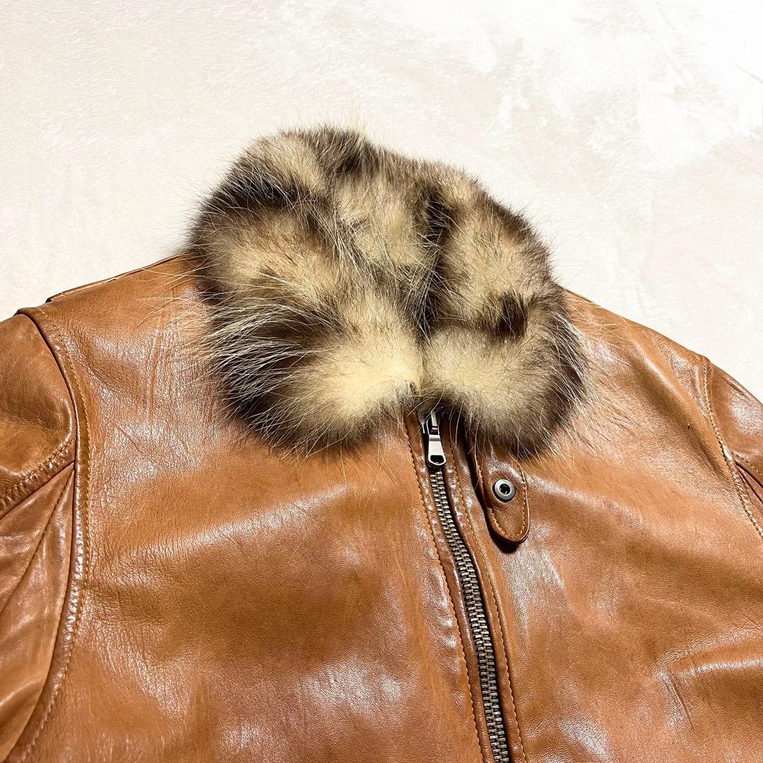【希少】GIORGIO BRATO☆ライダース☆ファー付き☆羊革☆ブラウン☆48
