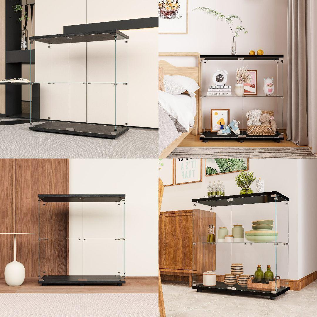 ガラスケース 2段両扉 コレクション フィギュア 棚 ショーケース 黒 1998