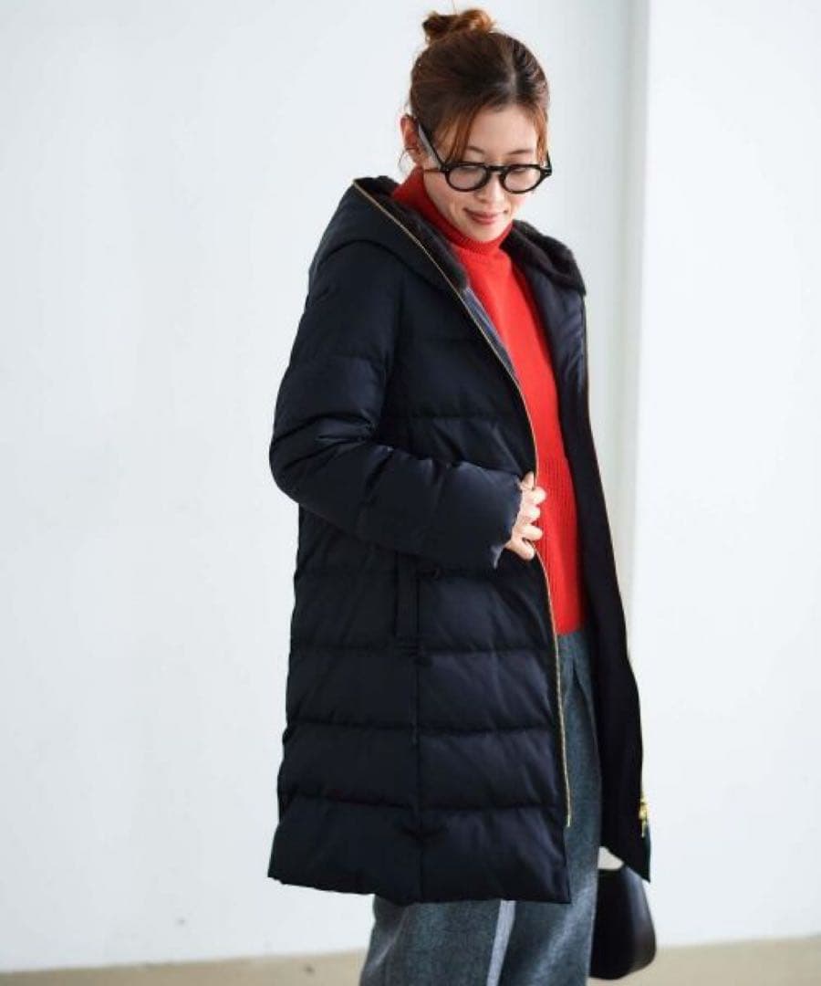 le.coeur blanc ファーフードロングダウン　ブラック　40