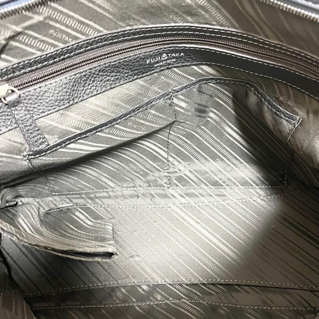 美品✨フジタカ トートバッグ レザー シボ 濃紺 日本製 肩がけ A4 大容量