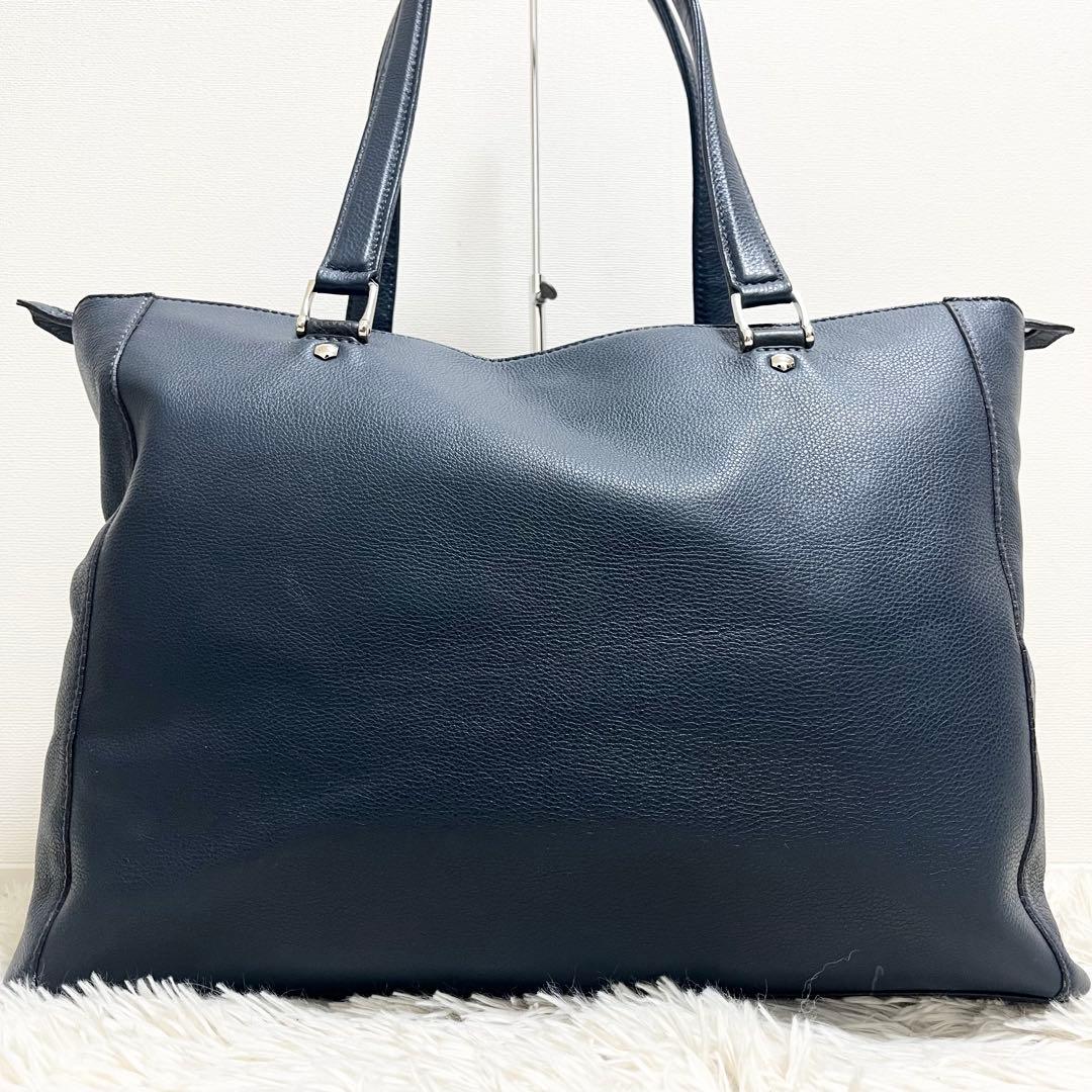 美品✨フジタカ トートバッグ レザー シボ 濃紺 日本製 肩がけ A4 大容量