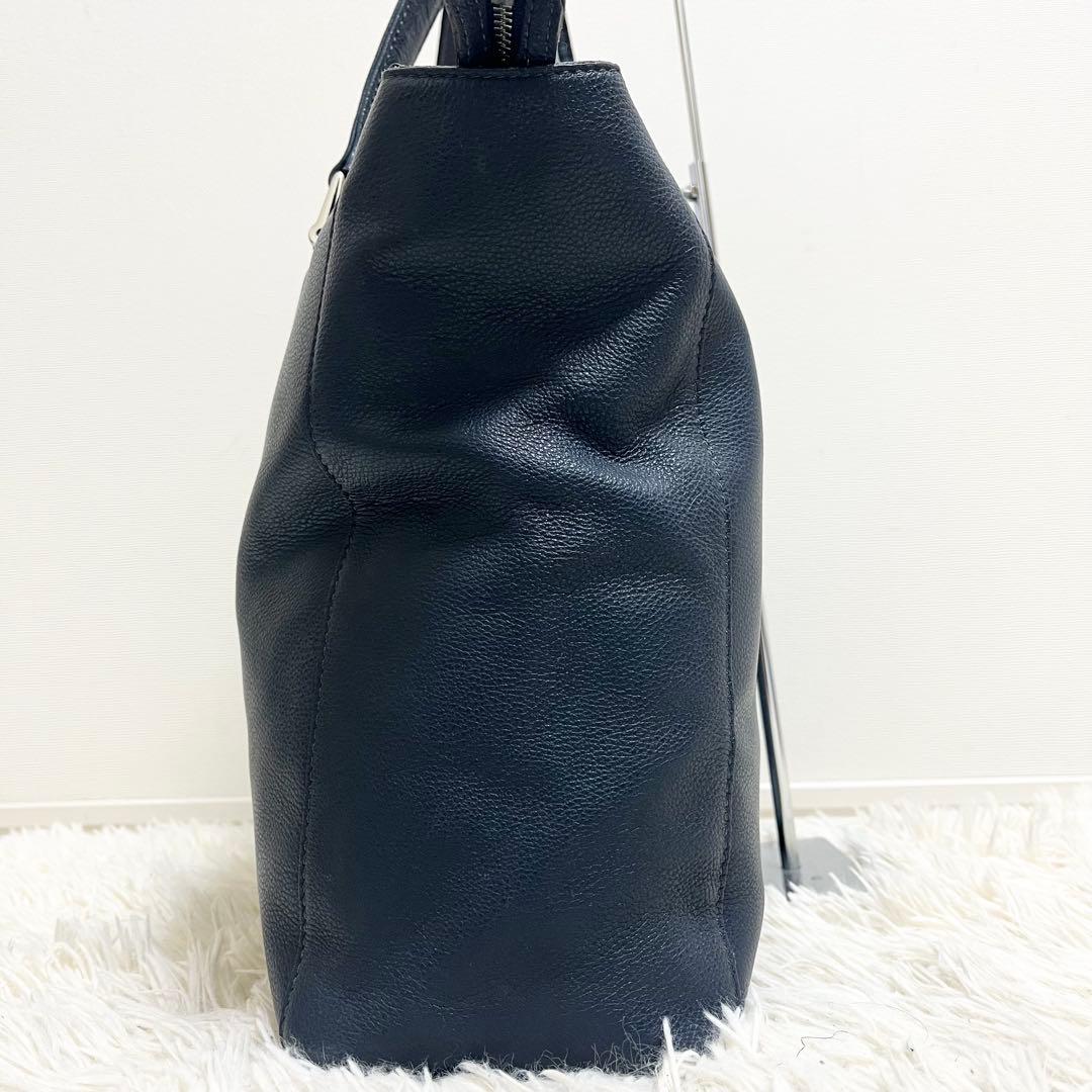 美品✨フジタカ トートバッグ レザー シボ 濃紺 日本製 肩がけ A4 大容量