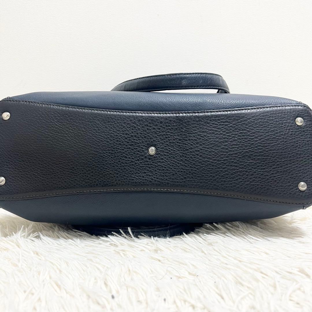 美品✨フジタカ トートバッグ レザー シボ 濃紺 日本製 肩がけ A4 大容量