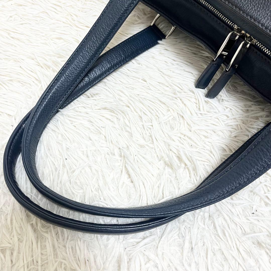 美品✨フジタカ トートバッグ レザー シボ 濃紺 日本製 肩がけ A4 大容量