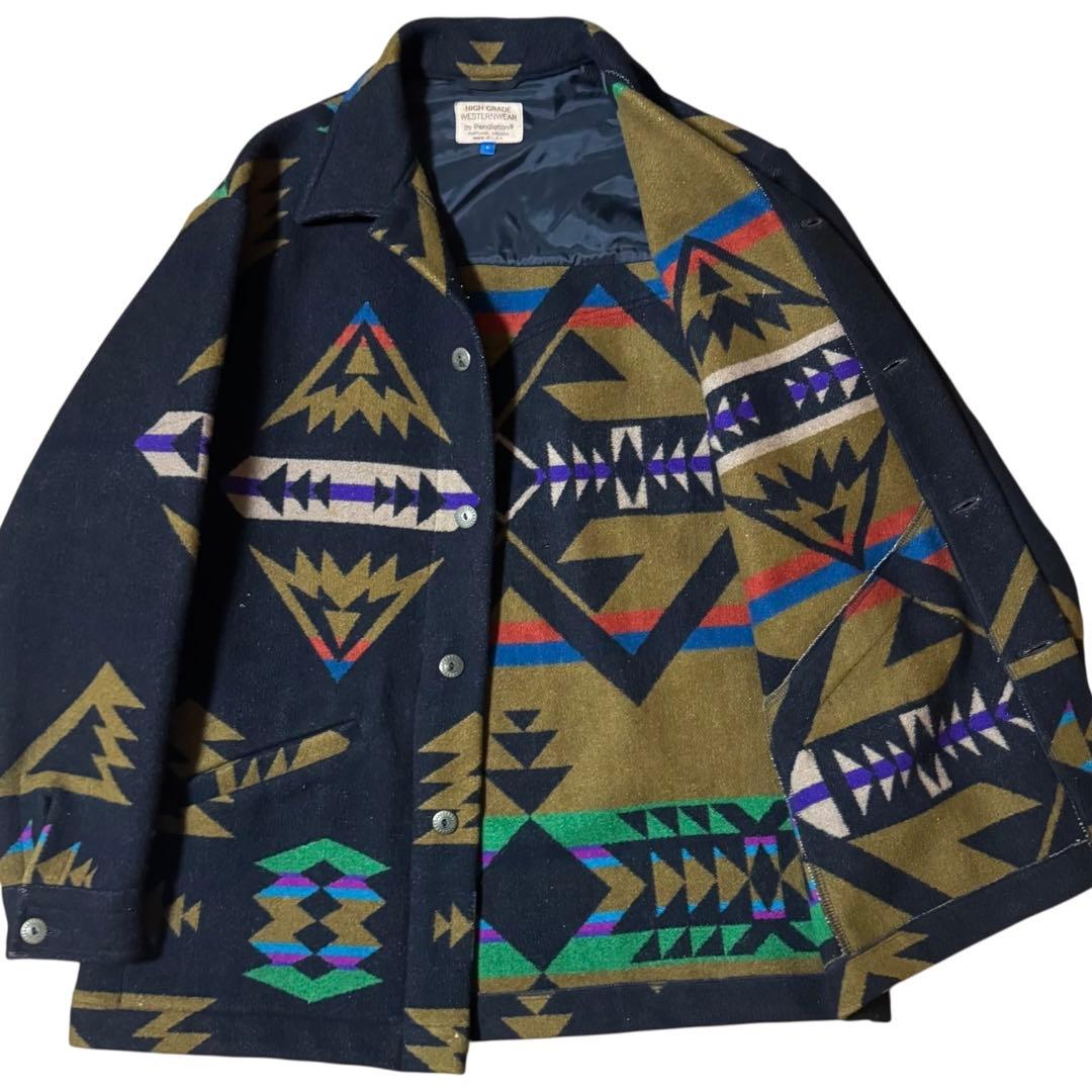 PENDLETON 80s USA製 ネイティブ ウールジャケット L ブラック