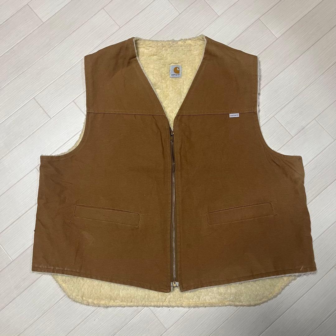 80s Carhartt ダック地ベスト 裏ボア 2XL