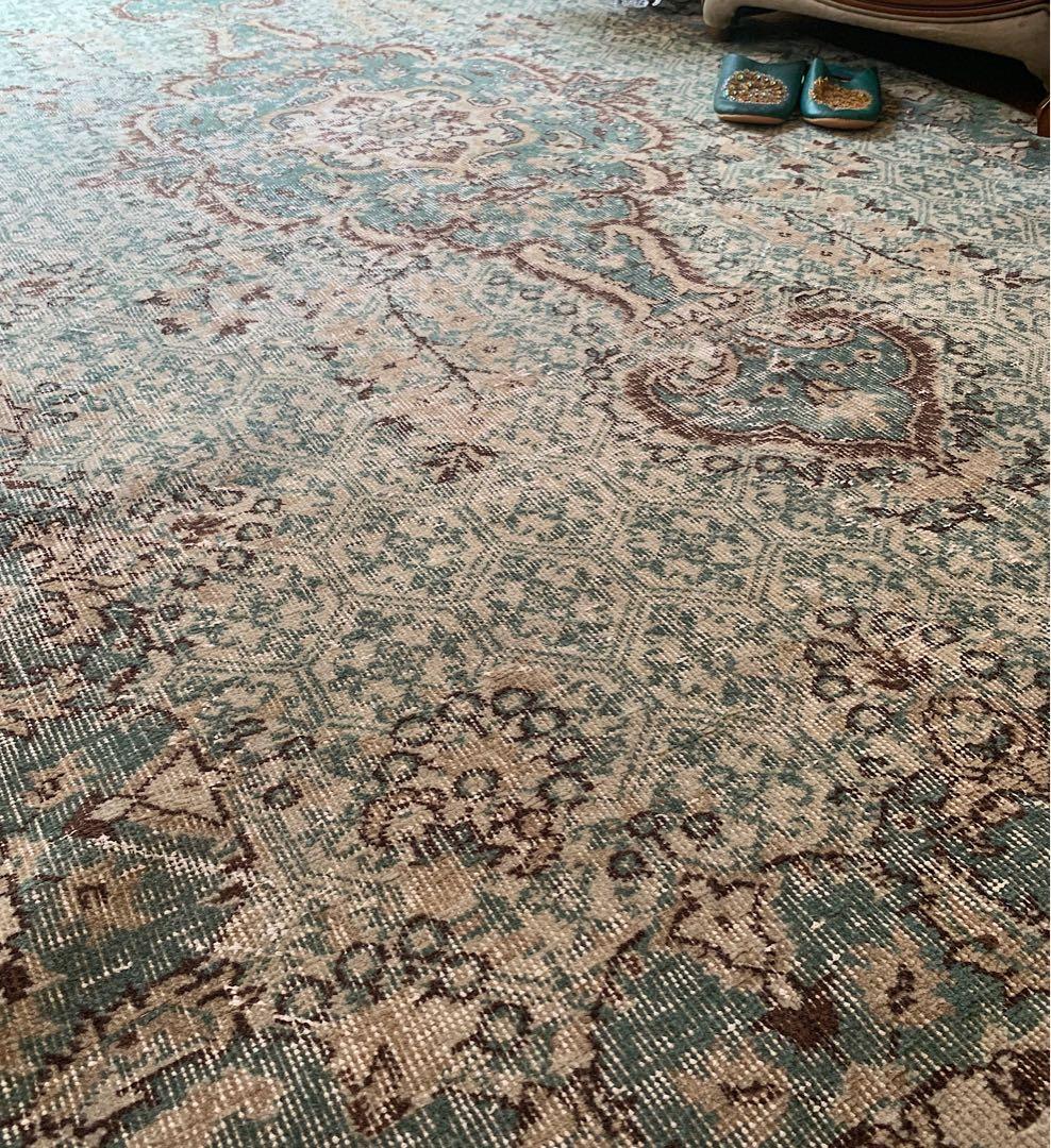 超大判　269×150宝石メダリオン　ピーコックグリーン　トルコヴィンテージラグ