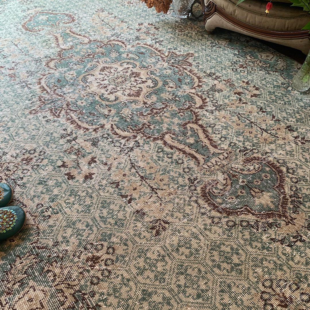 超大判　269×150宝石メダリオン　ピーコックグリーン　トルコヴィンテージラグ