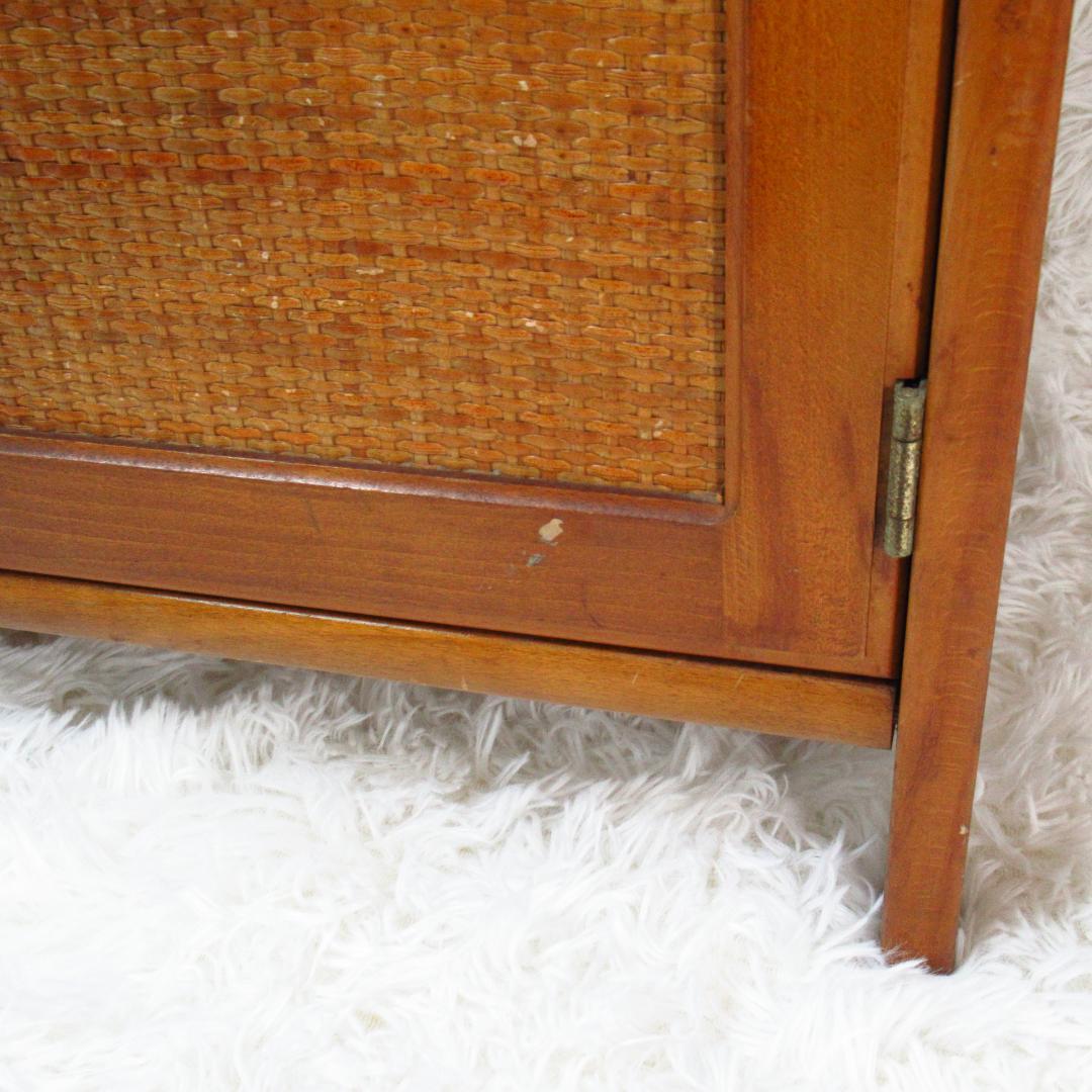 カリモク家具 ラタン キャビネット 電話代 棚 昭和レトロ オールドカリモク