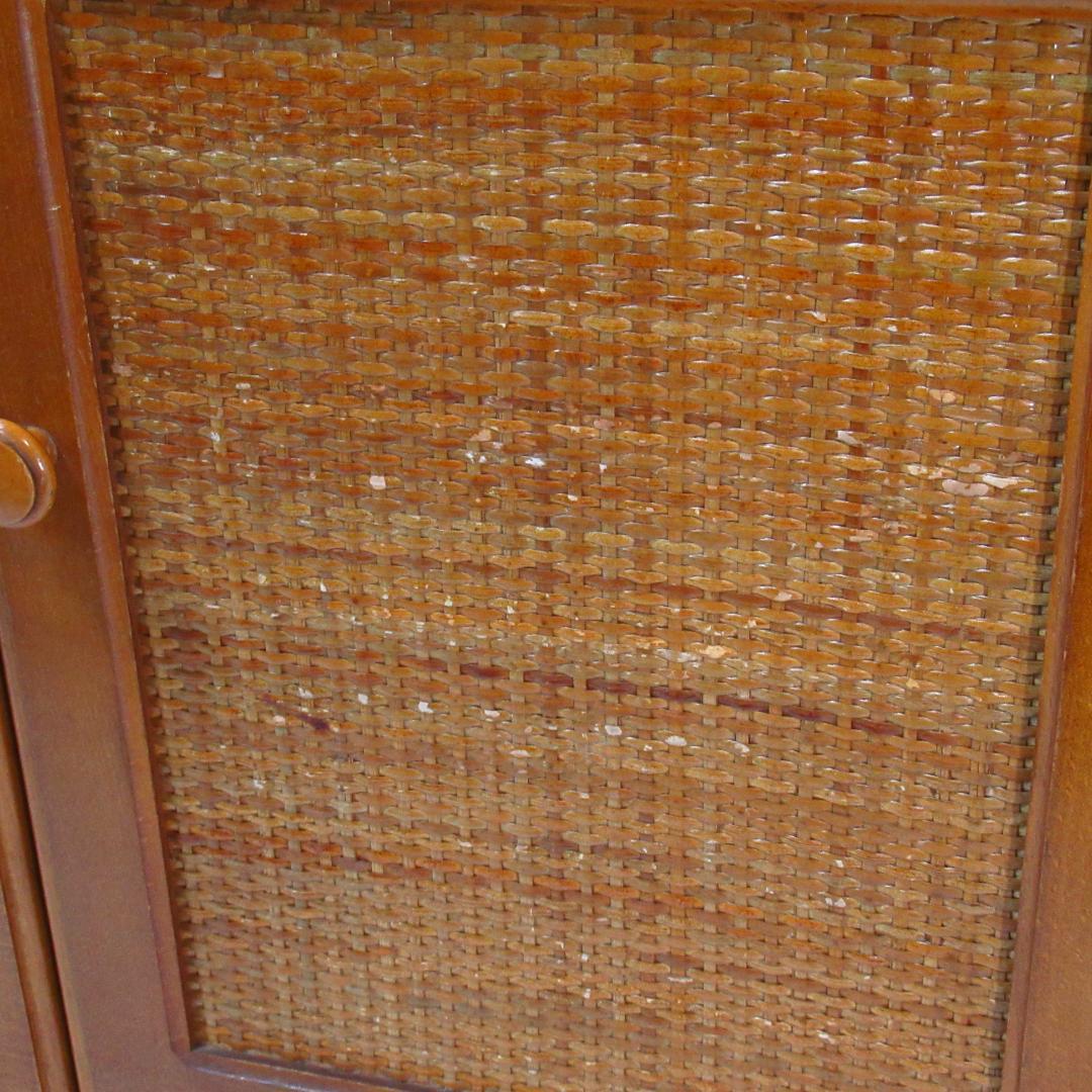 カリモク家具 ラタン キャビネット 電話代 棚 昭和レトロ オールドカリモク