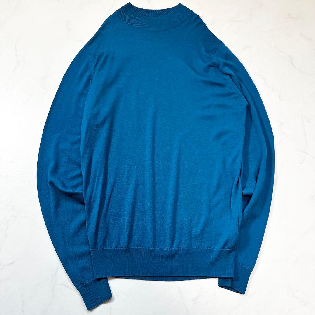 希少色 現行◎ジョンスメドレー モックネックセーター ウール メンズ ブルー M