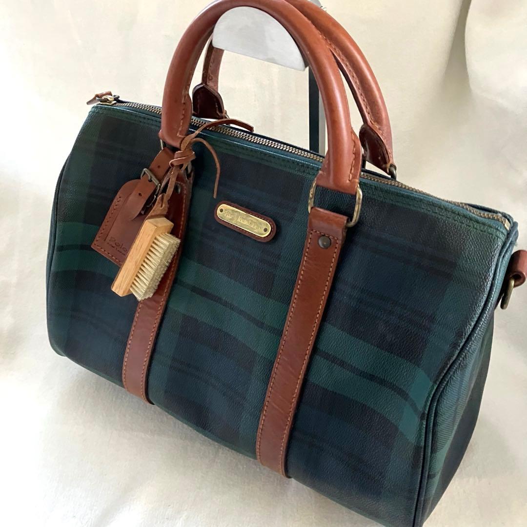 【美品】ポロラルフローレン　90sミニボストンバッグ　ブラックウォッチ　PVC