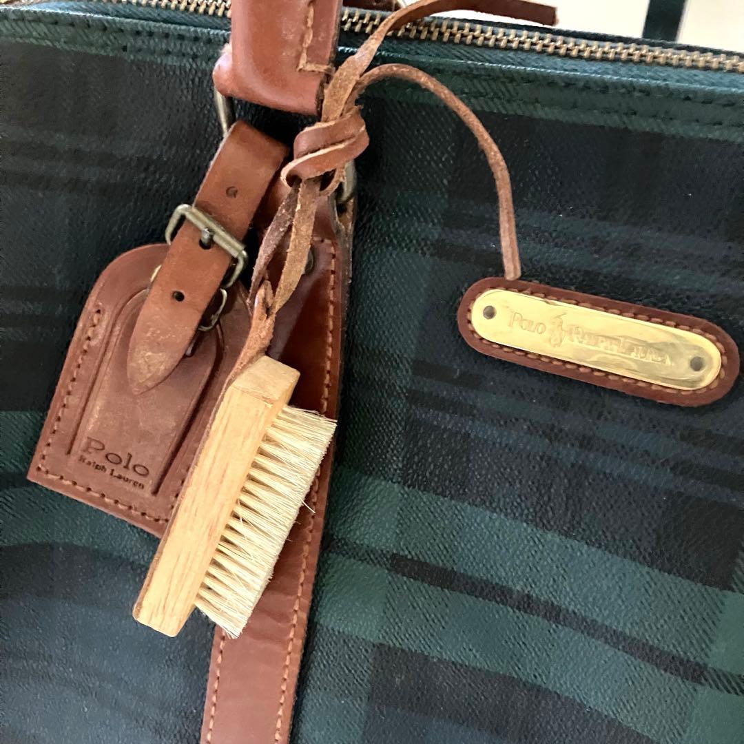 【美品】ポロラルフローレン　90sミニボストンバッグ　ブラックウォッチ　PVC