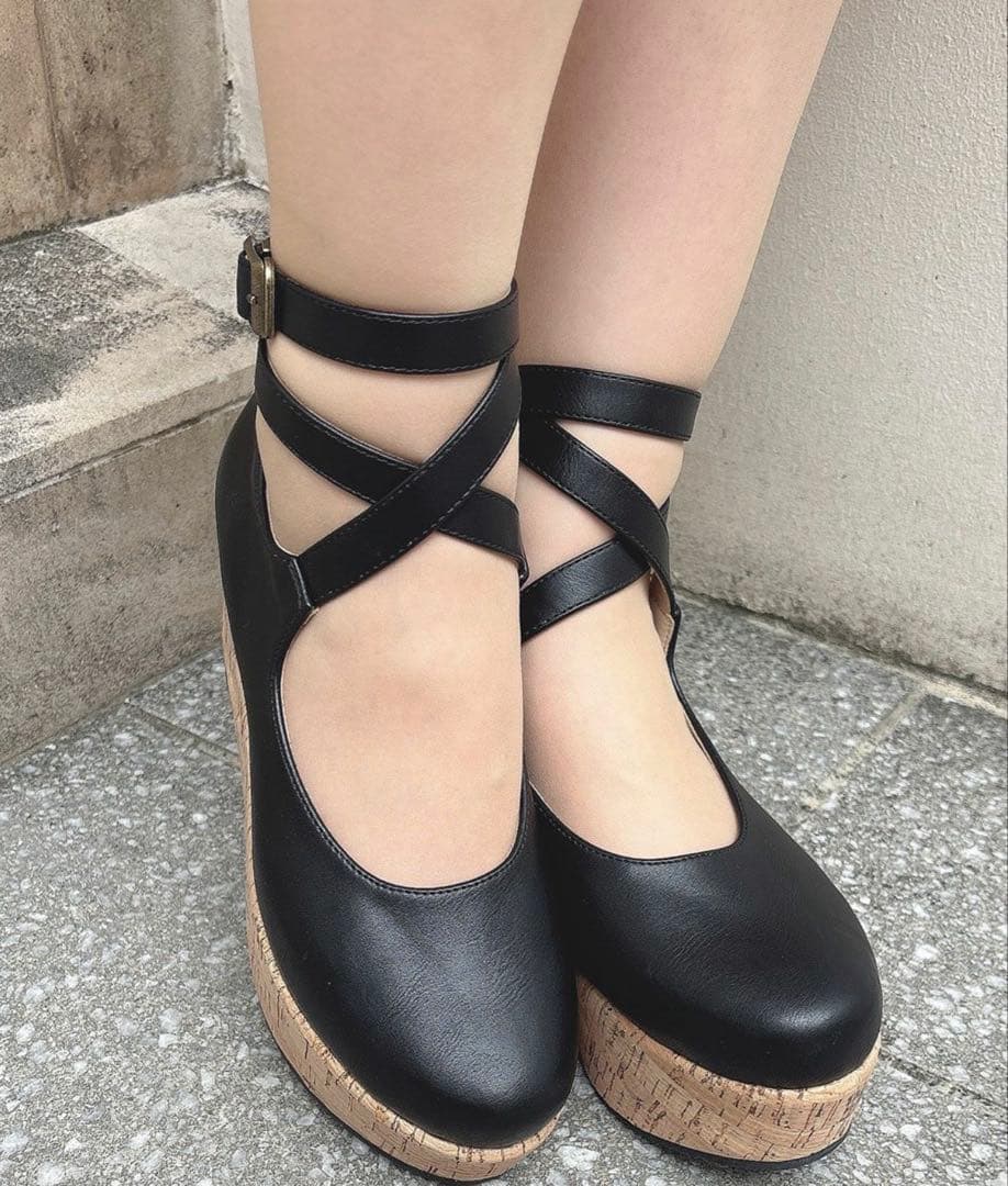 クロスストラップ厚底パンプス(Mサイズ)/an another angelus