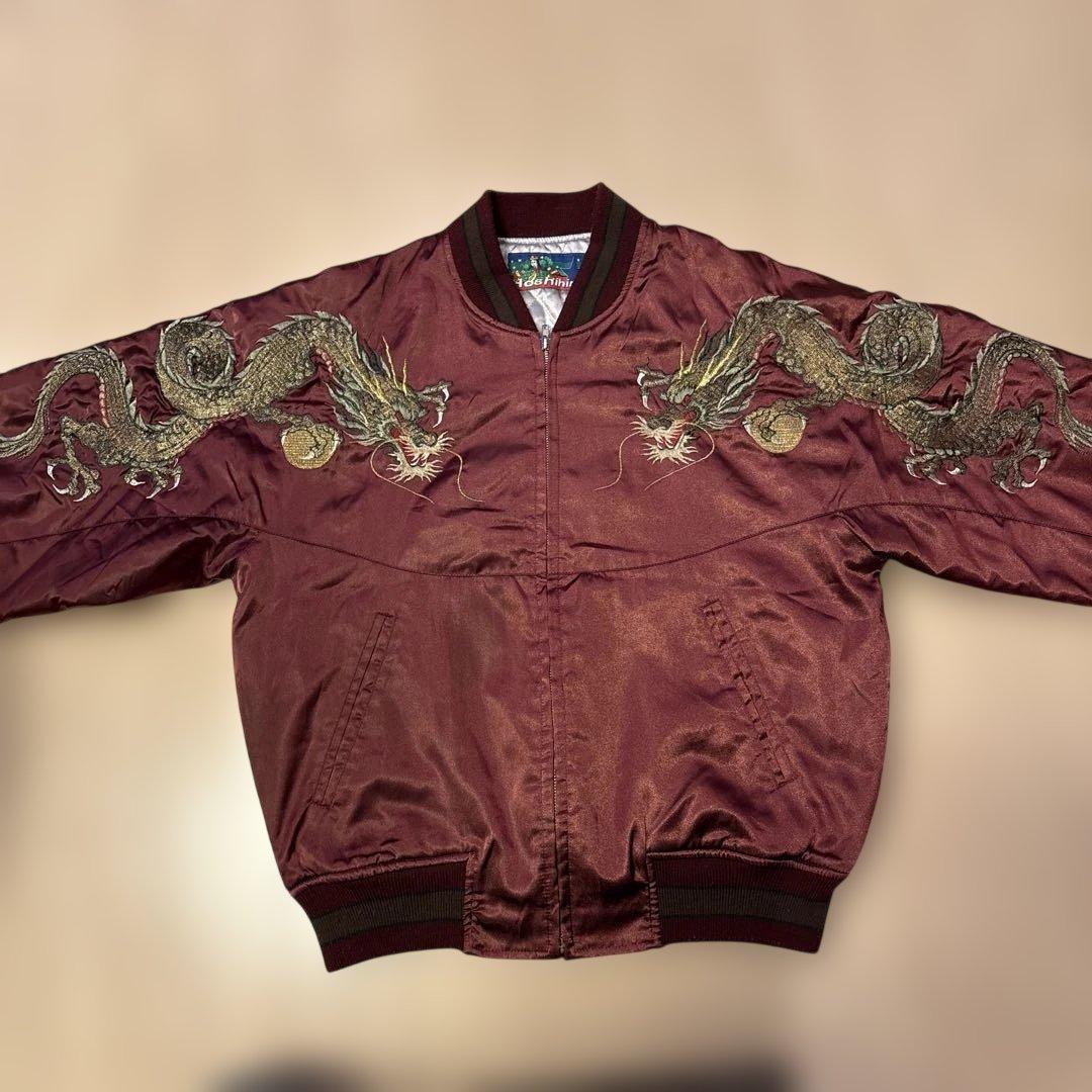 used☆星姫☆スカジャン☆エンジ色☆フリーサイズ☆日本製