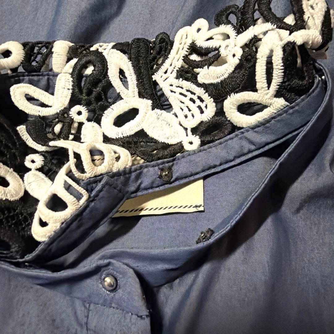 【美品】ユナイテッドアローズ　レースカラー2WAYブラウス　コバルト