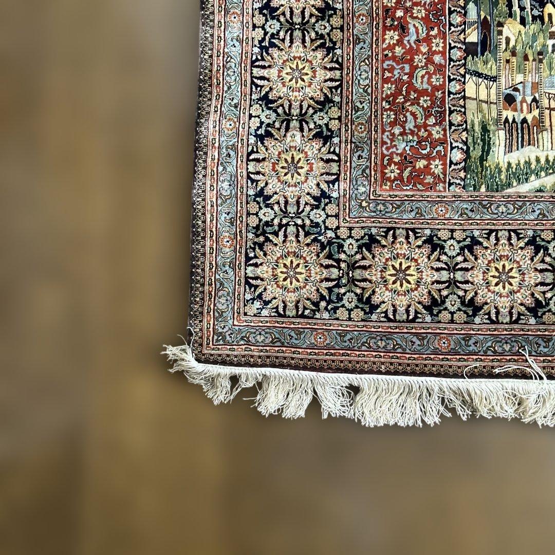 ペルシャ絨毯　宗教的建物細密刺繍ラグ 超美品2100 X1435mm