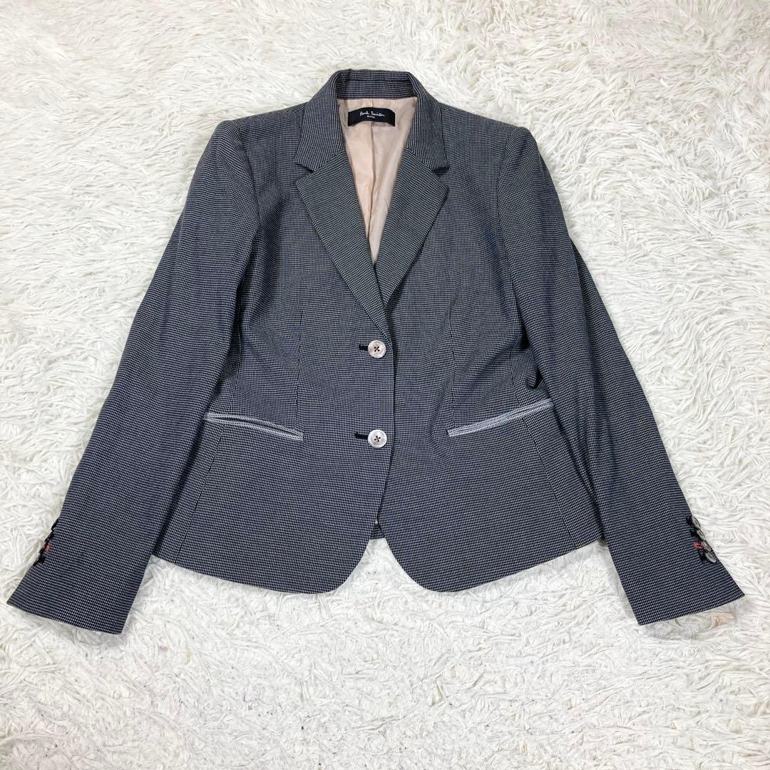 ポールスミスブラック　チェック柄　ストレッチ素材　シェルボタン　サイズ38(M)