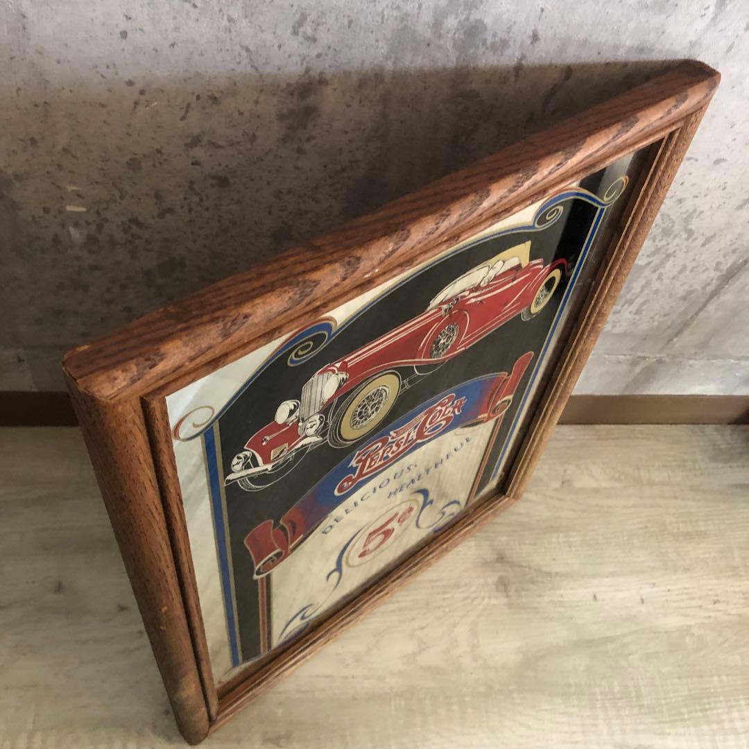 アメリカUSAビンテージペプシコーラ木枠フレームパブミラーバーサイン鏡40cm