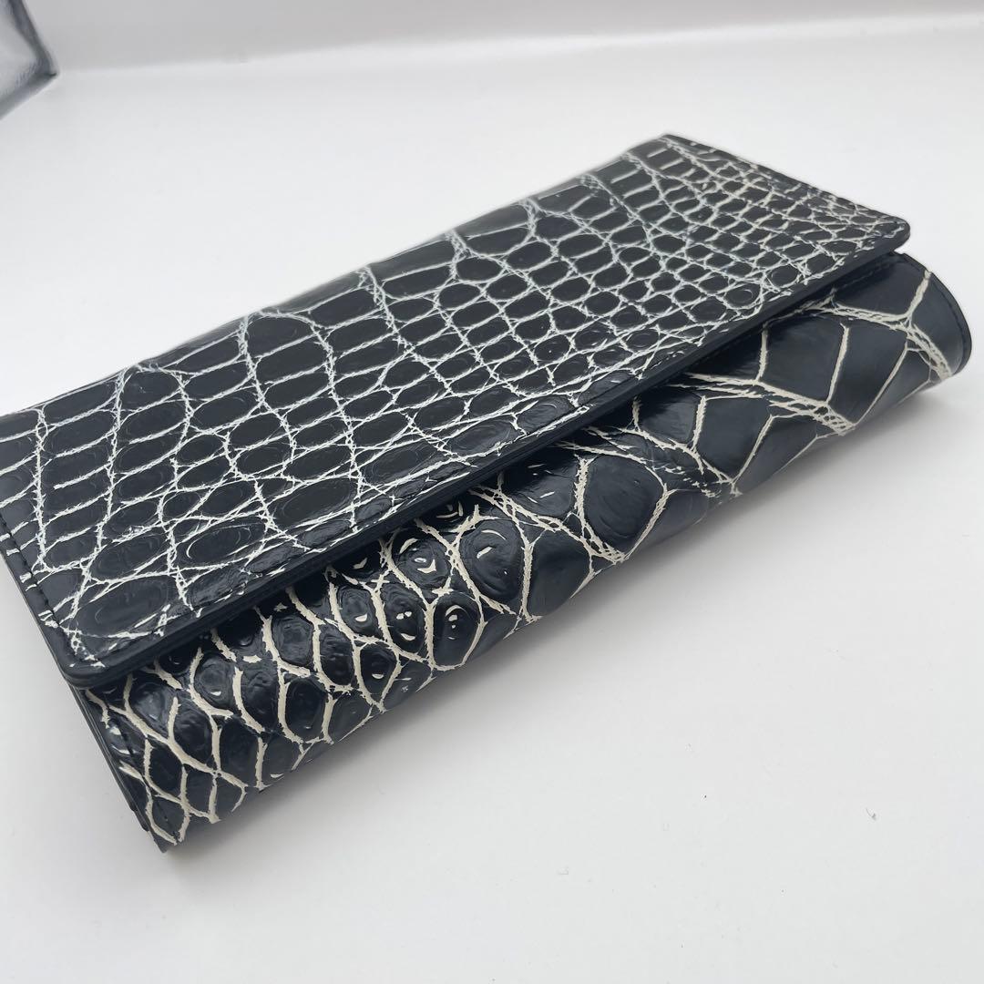 未使用✨ スタイルクロコ　リアルクロコダイル　目地染め　長財布　バニラブラック