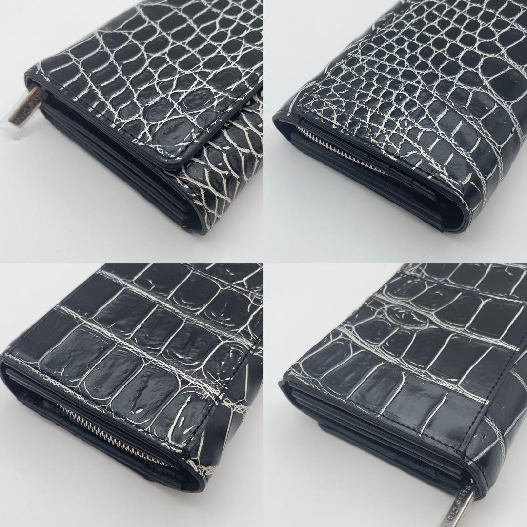 未使用✨ スタイルクロコ　リアルクロコダイル　目地染め　長財布　バニラブラック