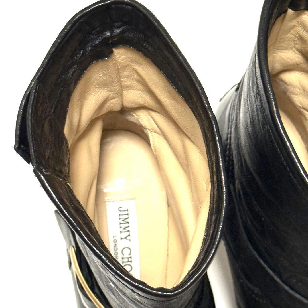 ジミーチュウ エンジニアブーツ サイズ38 1/2 サイドベルト ゴールド金具