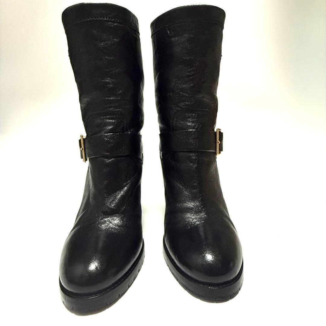 ジミーチュウ エンジニアブーツ サイズ38 1/2 サイドベルト ゴールド金具