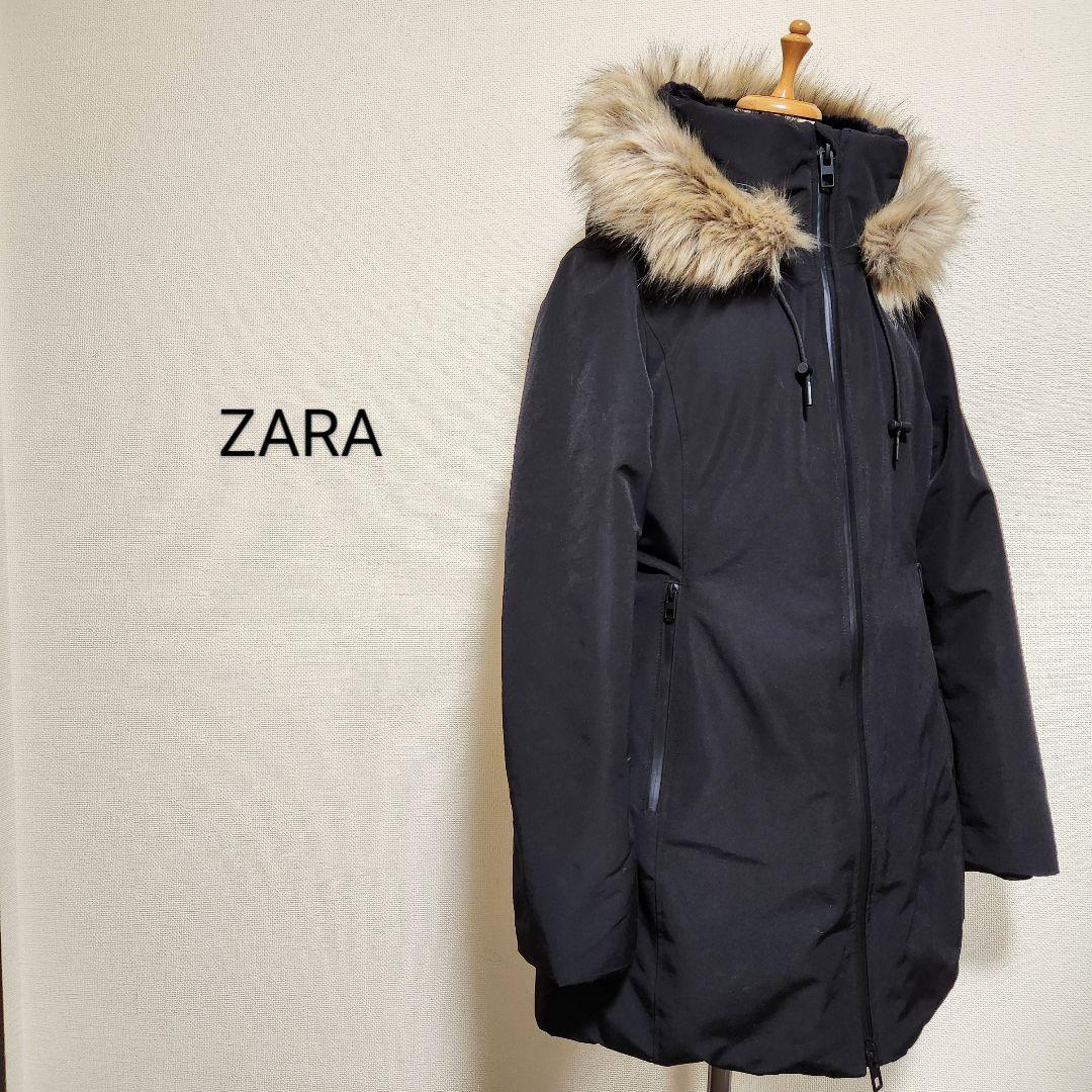 ZARA 中綿ポリエステルダウンジャケットコート 撥水 ブラック 海外Ｍ