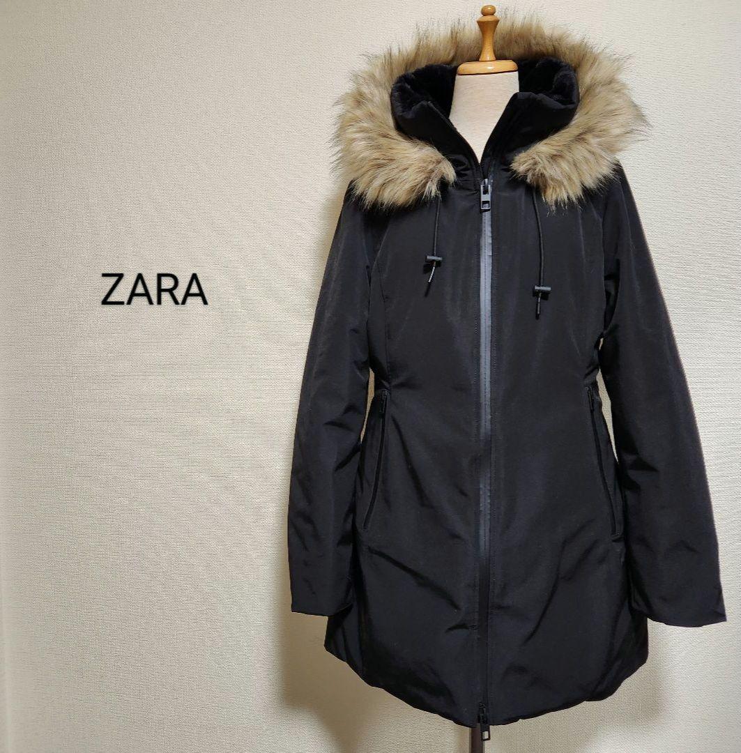 ZARA 中綿ポリエステルダウンジャケットコート 撥水 ブラック 海外Ｍ