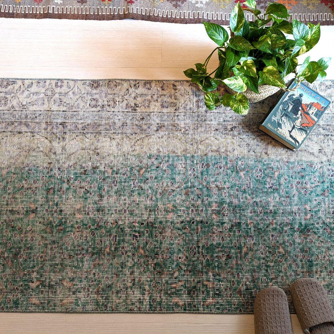 81×169 エメラルドブルー　トルコヴィンテージラグ