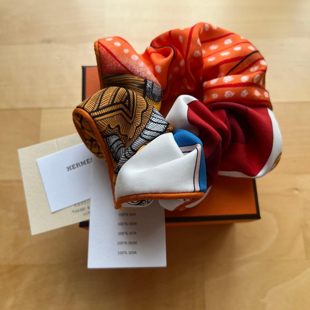 エルメス HERMES シュシュ クラウディア オレンジ