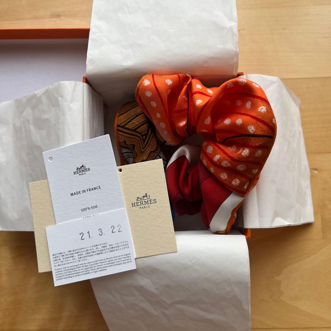 エルメス HERMES シュシュ クラウディア オレンジ