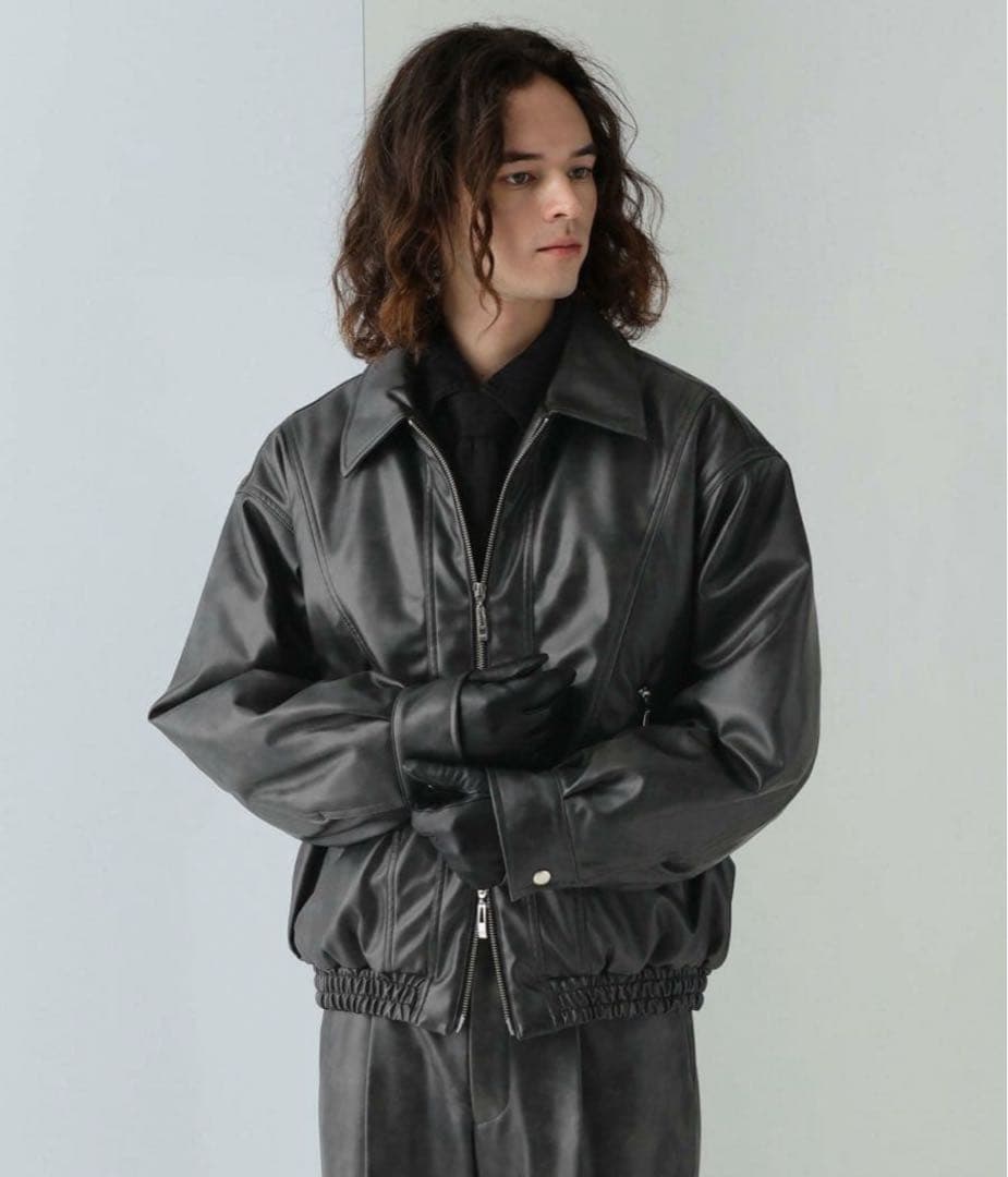 HARE 【SET UP対応】レザーナカワタコンパクトブルゾン　黒