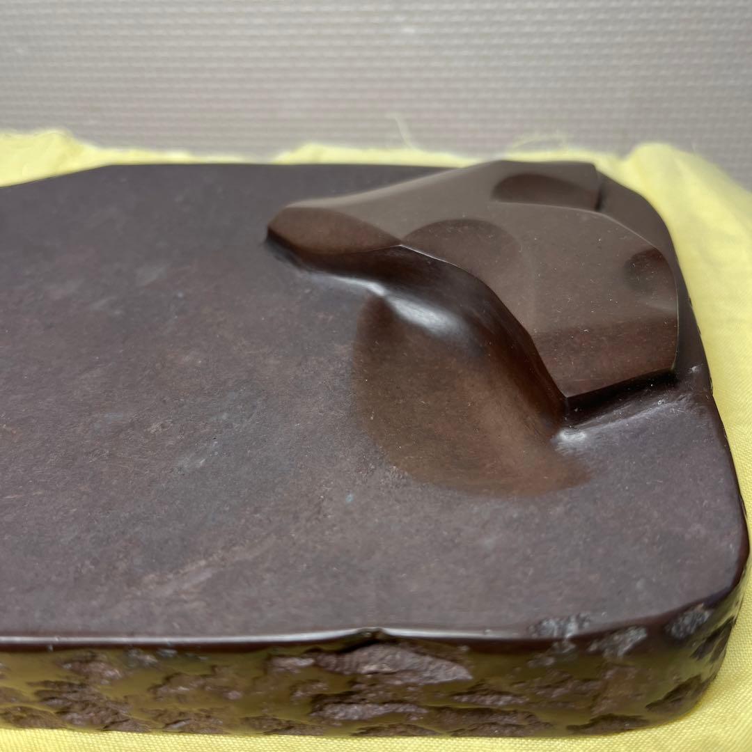 ⭕️赤間硯　名工　堀尾信夫　[芽] 新品美品　共桐箱　希少彫刻硯