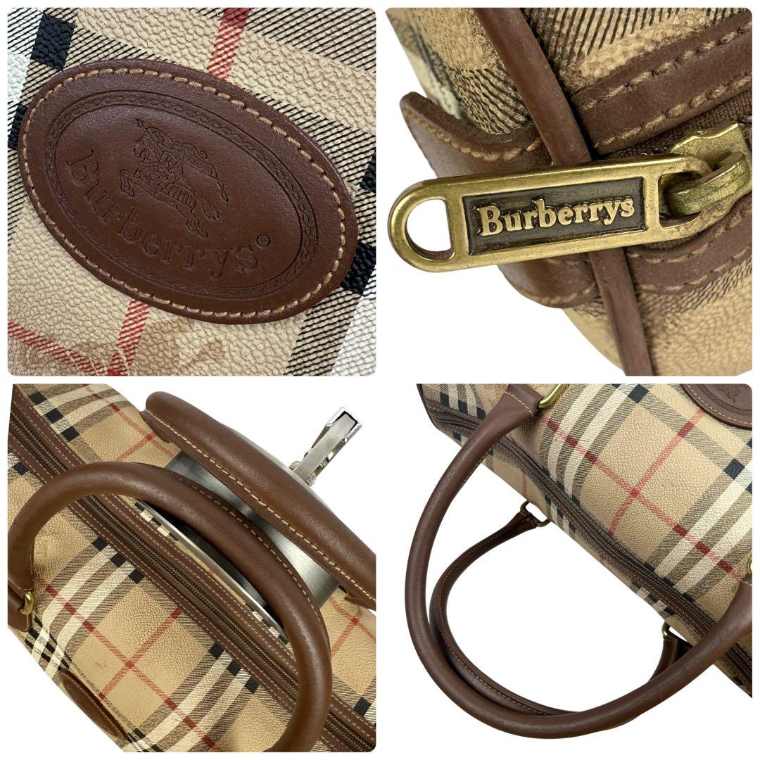 【外観美品】バーバリー ホースロゴ PVC ミニボストンバッグ ノバチェック