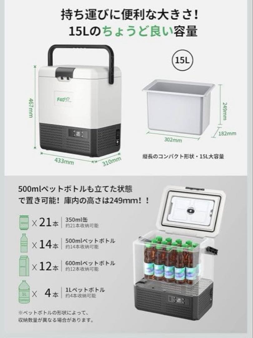 美品F40C4TMP ポータブル車載冷蔵庫 15L バッテリー1個付き　お値下げ