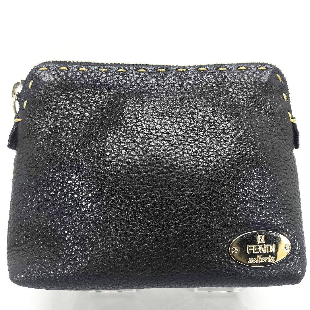 美品 フェンディ レザー ミニ ポーチ 化粧 クラッチバッグ セレリア