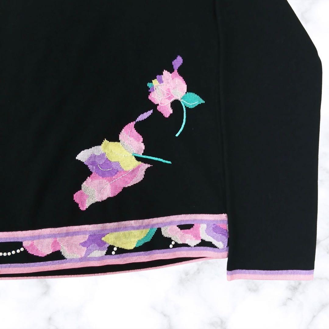 【美品】LEONARD レオナール　カシミヤ 刺繍ニット パール装飾 38